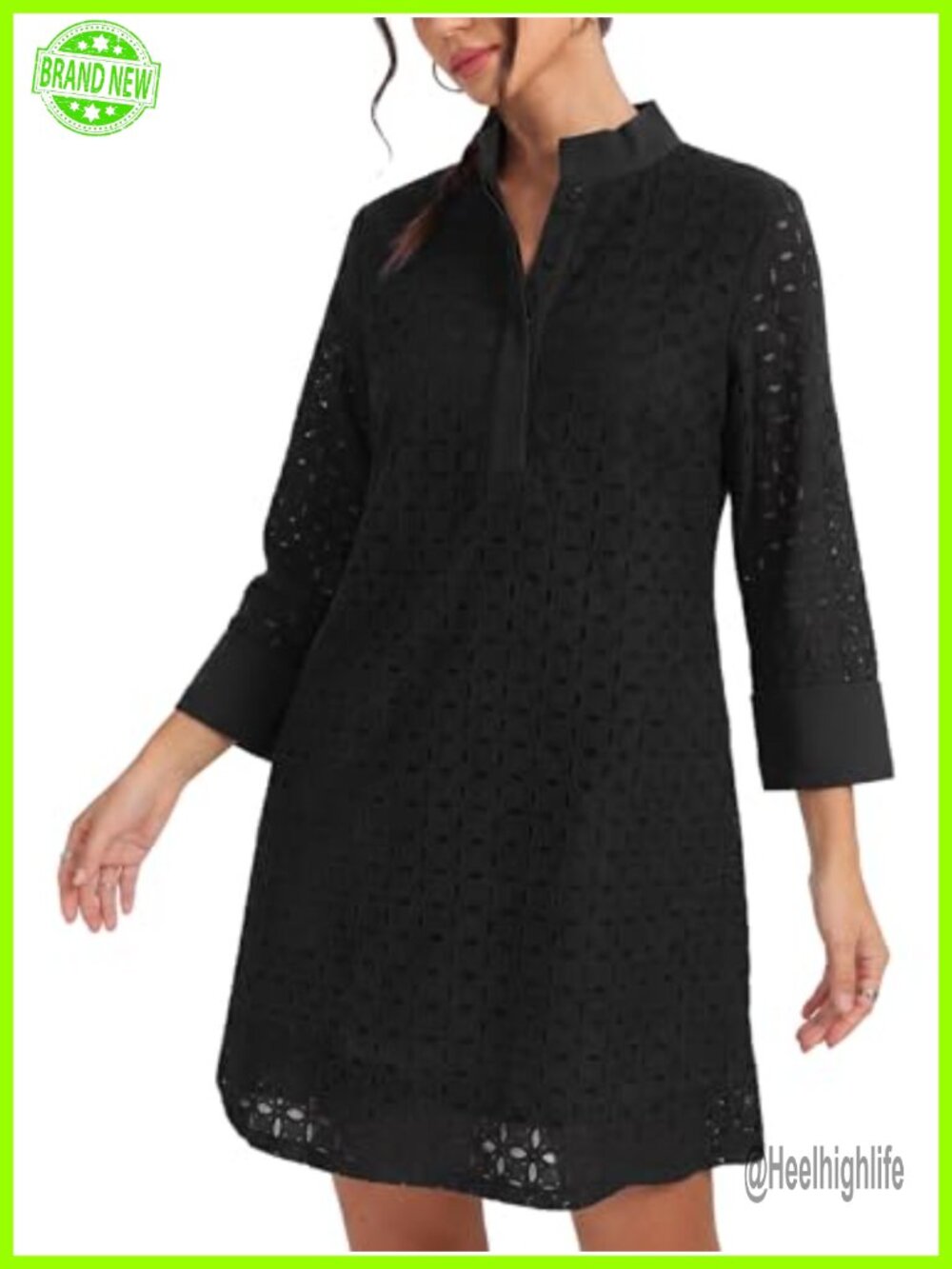 Kedera Womens Eyelet Embroidered Mini Dress A-Line Shift Summer 3/4 Sleeve